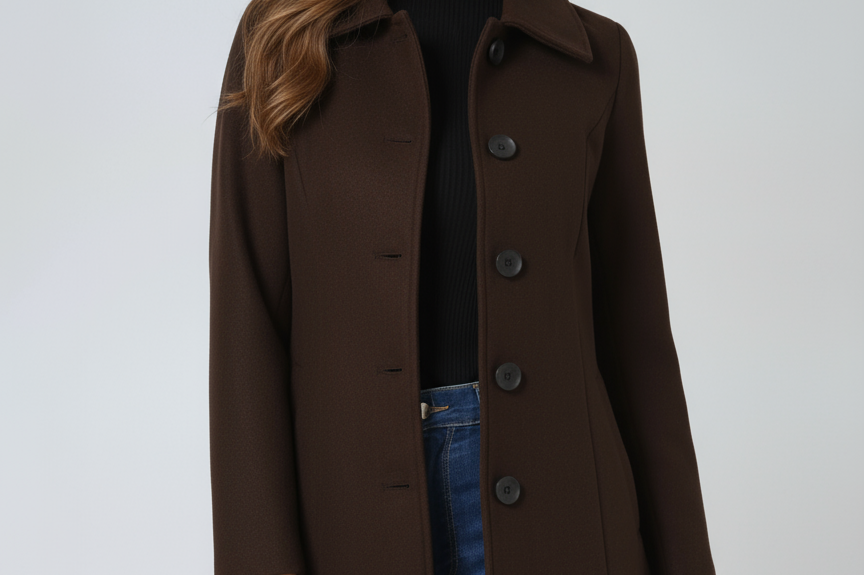 Donna - Women's Single-Breasted Trench Coat with Button Front - Brown