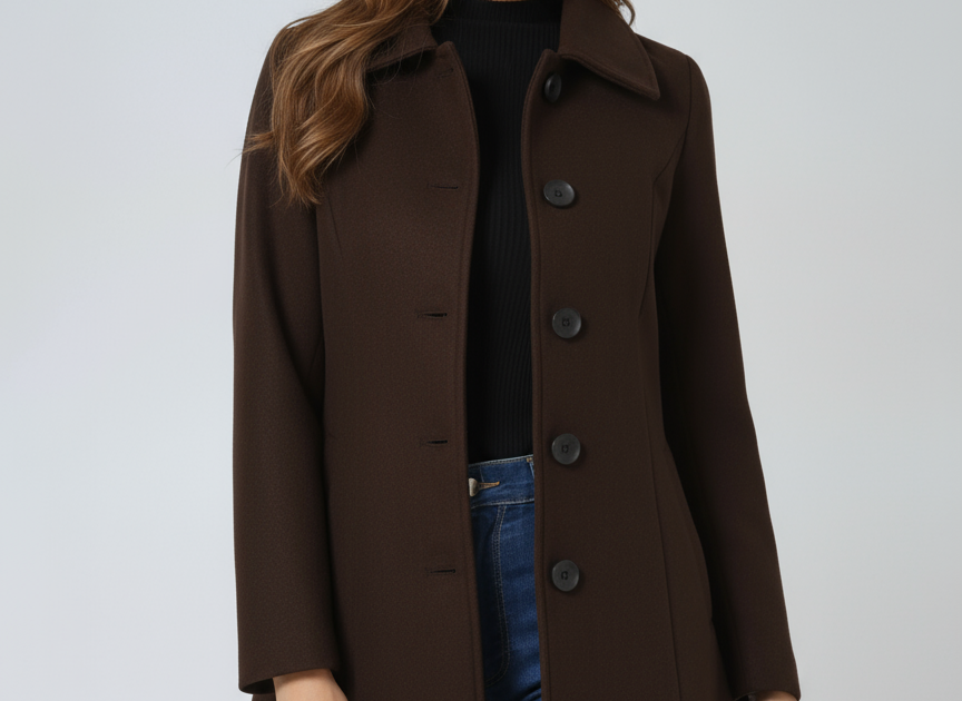 Donna - Women's Single-Breasted Trench Coat with Button Front - Brown