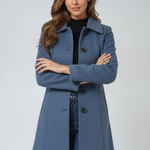 Donna - Women's Single-Breasted Trench Coat with Button Front - Gray Blue