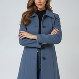 Donna - Women's Single-Breasted Trench Coat with Button Front - Gray Blue