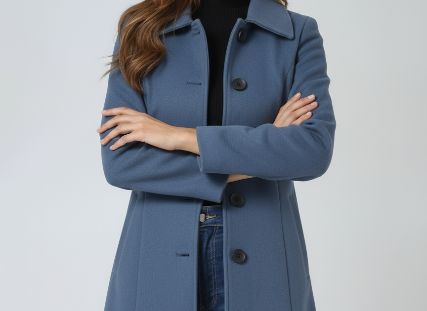 Donna - Women's Single-Breasted Trench Coat with Button Front - Gray Blue