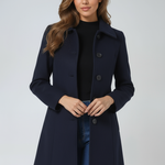 Donna - Women's Single-Breasted Trench Coat with Button Front - Dark Blue