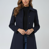 Donna - Women's Single-Breasted Trench Coat with Button Front - Dark Blue