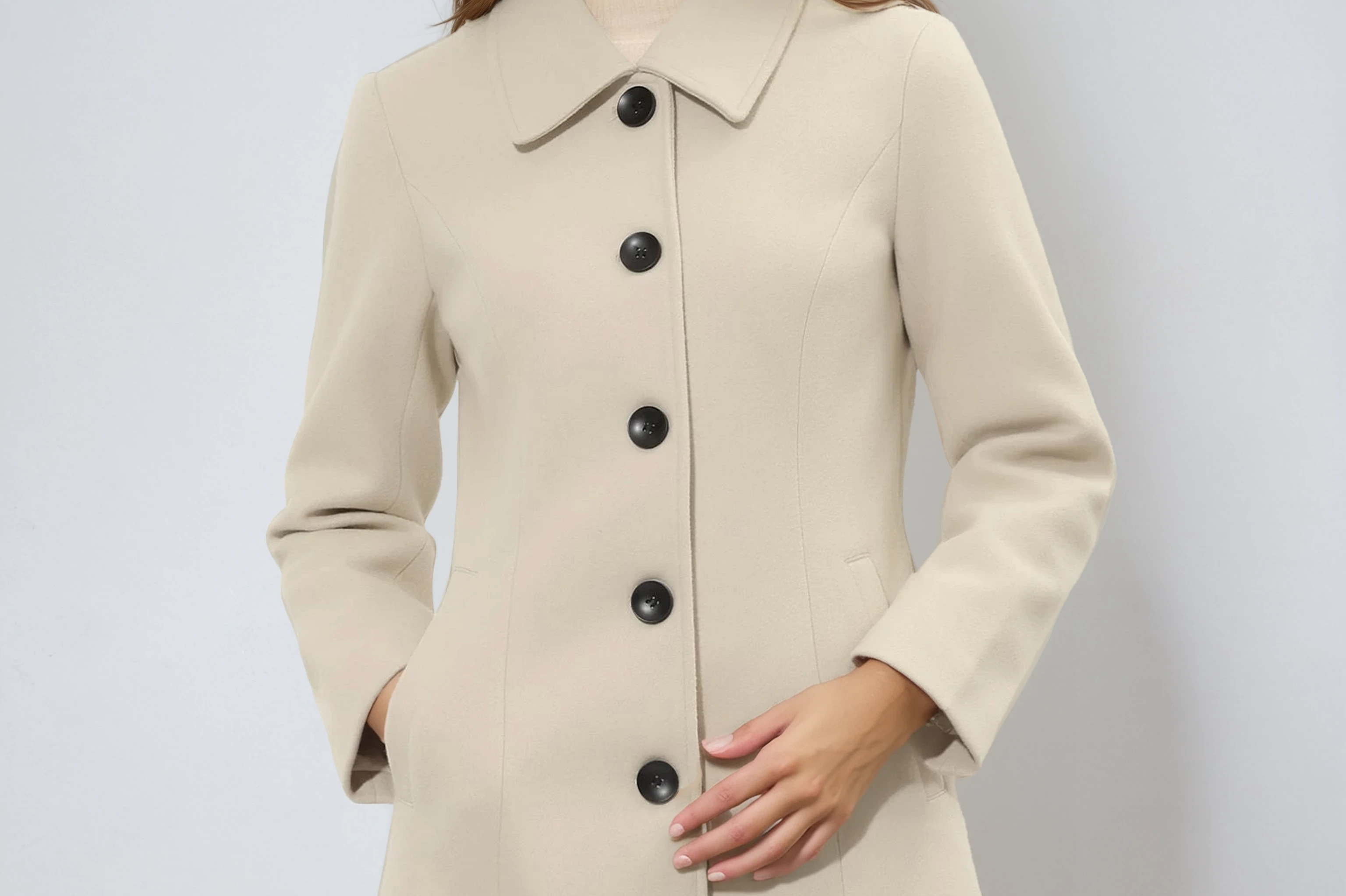 Donna - Women's Single-Breasted Trench Coat with Button Front - Beige