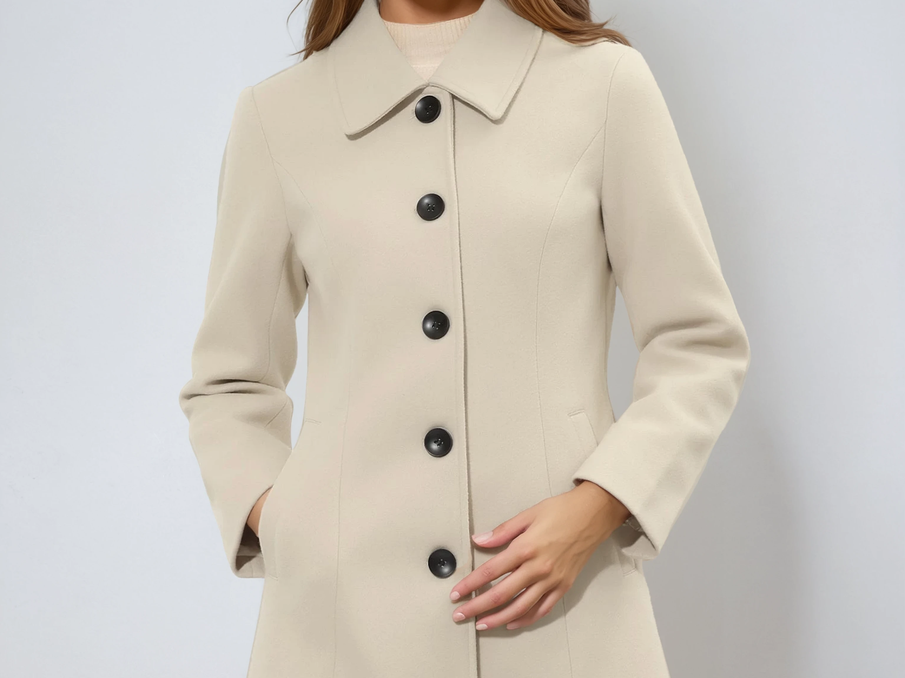 Donna - Women's Single-Breasted Trench Coat with Button Front - Beige