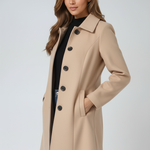 Donna - Women's Single-Breasted Trench Coat with Button Front - Khaki