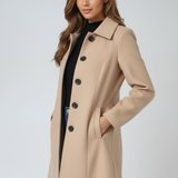 Donna - Women's Single-Breasted Trench Coat with Button Front - Khaki