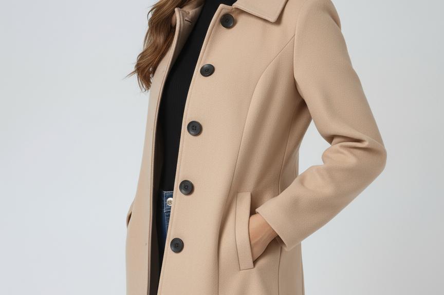 Donna - Women's Single-Breasted Trench Coat with Button Front - Khaki
