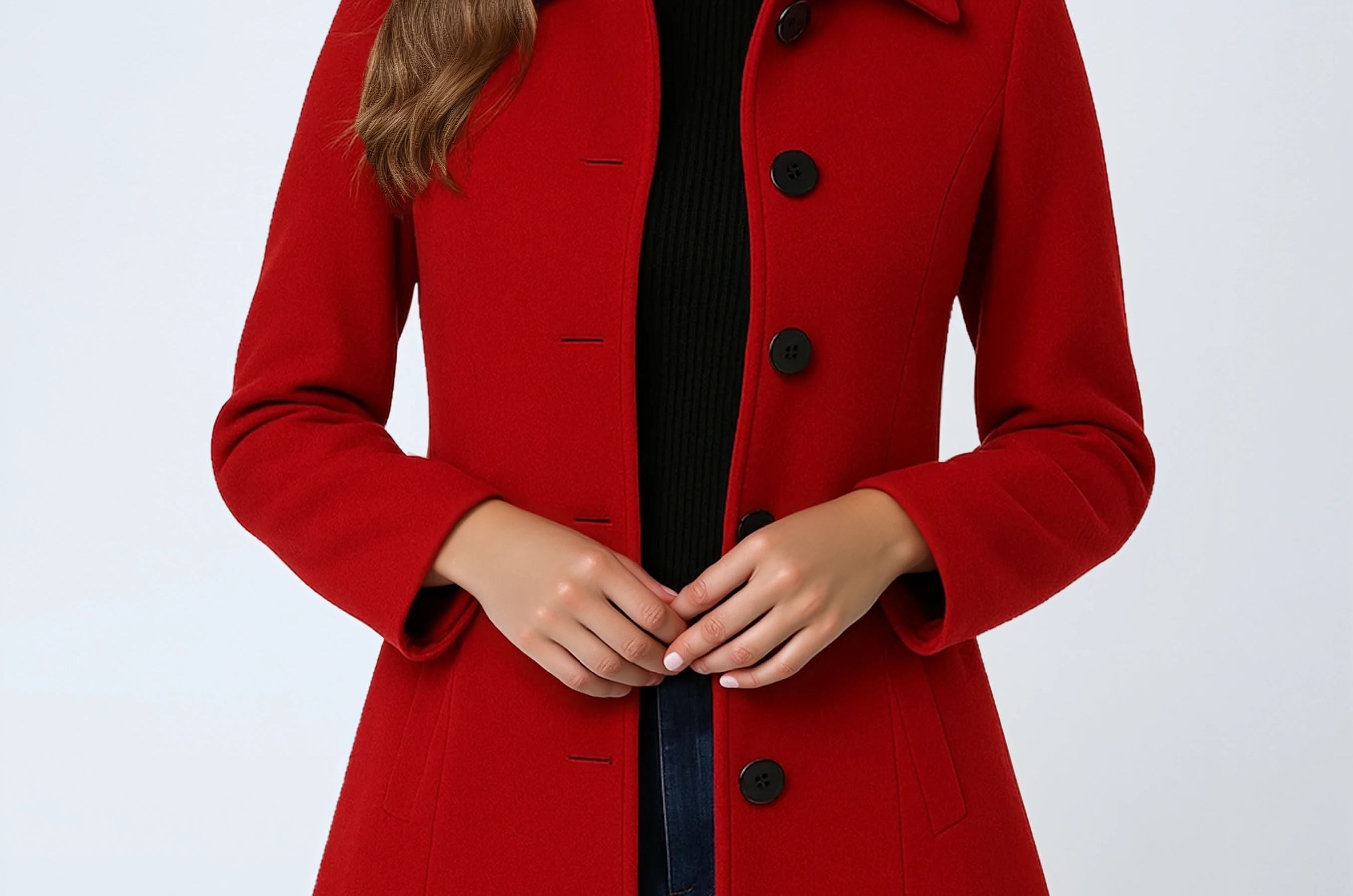 Donna - Women's Single-Breasted Trench Coat with Button Front - Red