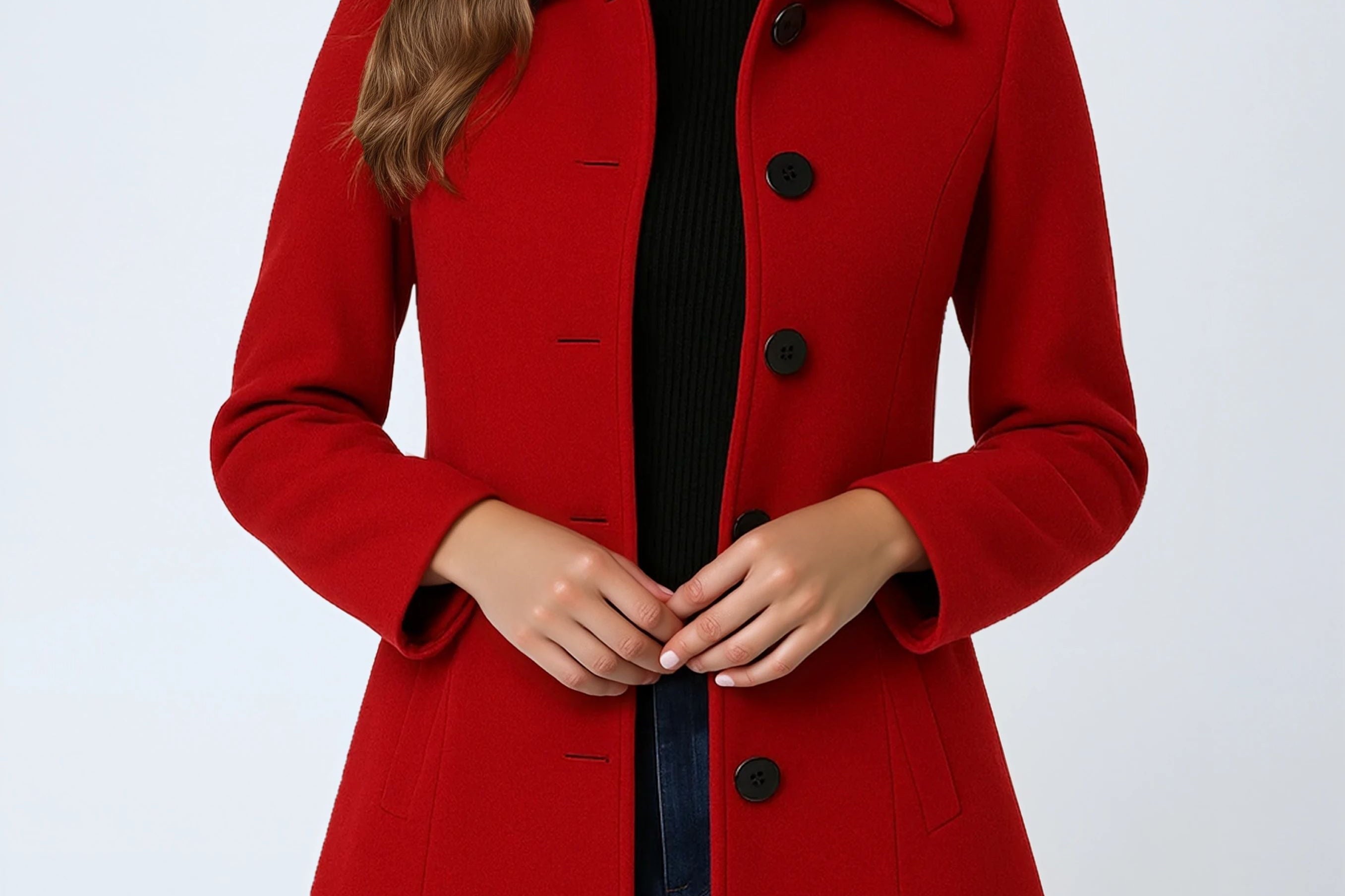 Donna - Women's Single-Breasted Trench Coat with Button Front - Red