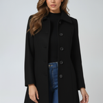 Donna - Women's Single-Breasted Trench Coat with Button Front - Black