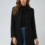 Donna - Women's Single-Breasted Trench Coat with Button Front - Black