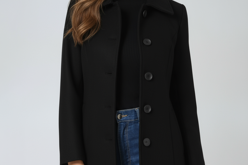 Donna - Women's Single-Breasted Trench Coat with Button Front - Black