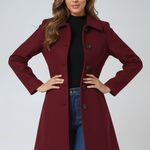 Donna - Women's Single-Breasted Trench Coat with Button Front - Dark Red