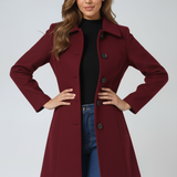 Donna - Women's Single-Breasted Trench Coat with Button Front - Dark Red