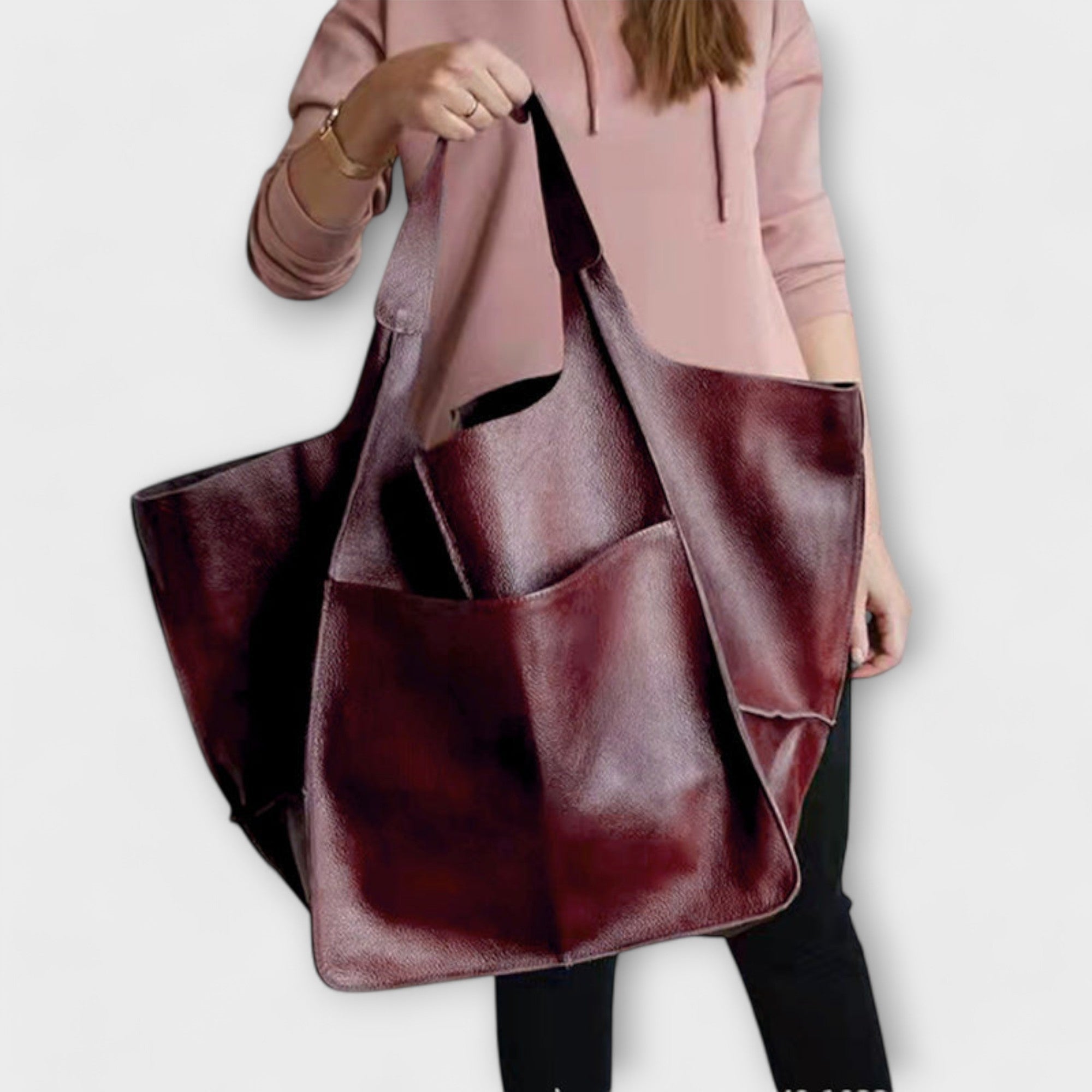 Dorte - Women's Oversized Leather Weekender Bag - Red