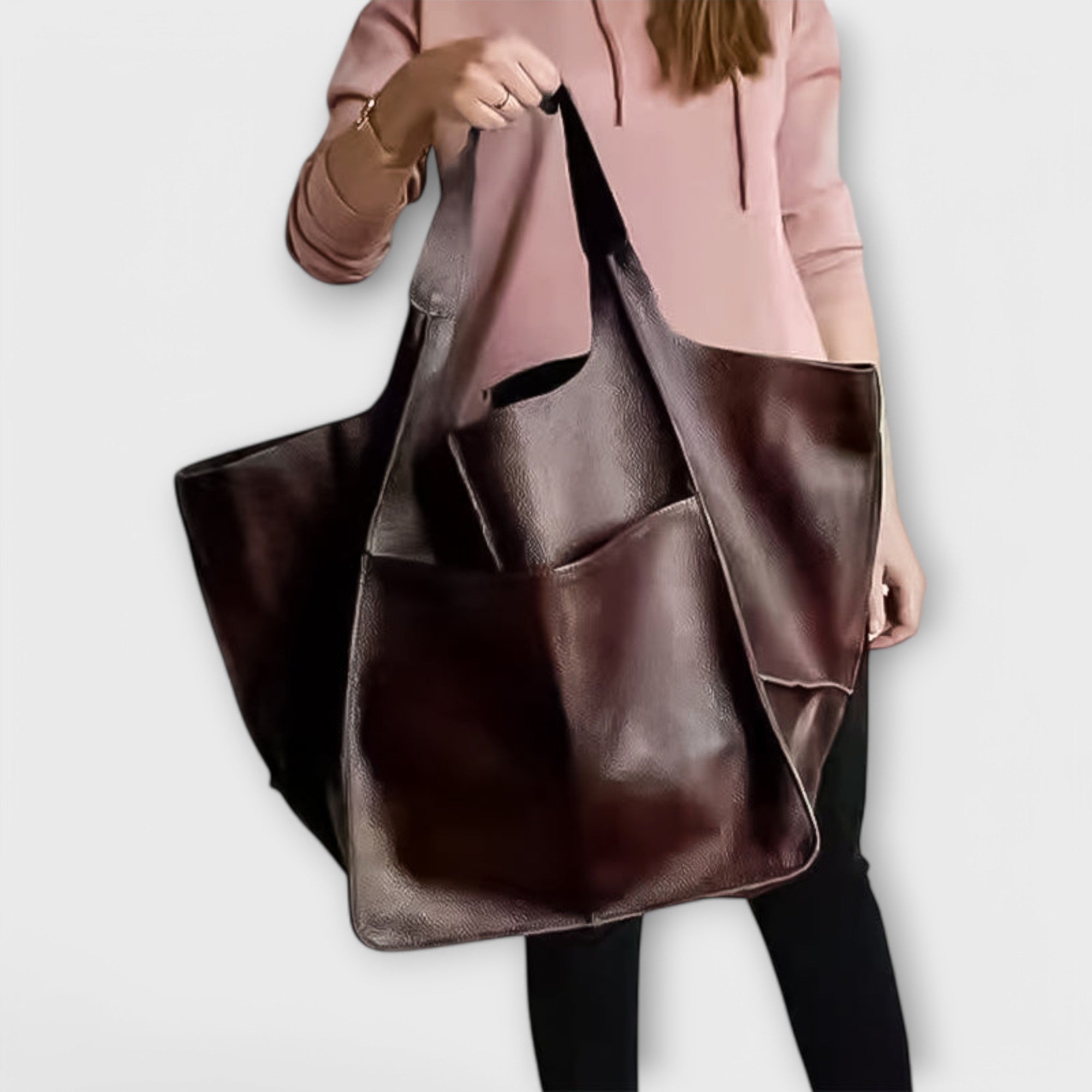 Dorte - Women's Oversized Leather Weekender Bag - Khaki