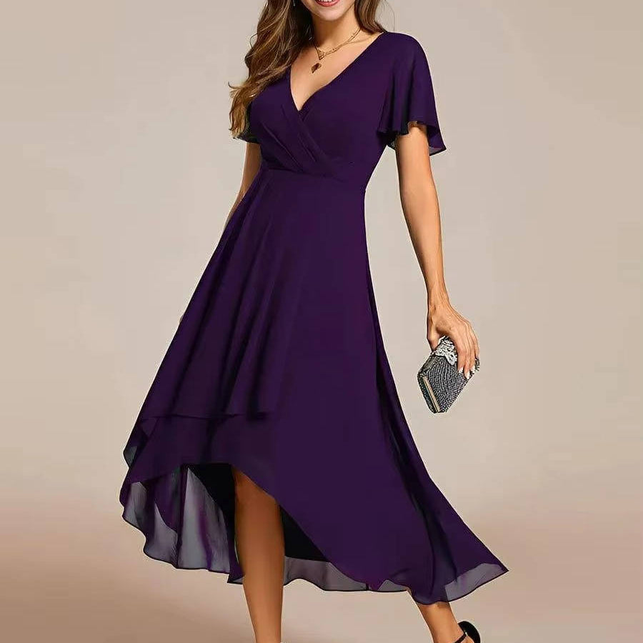 Women's V-Neck Ruffle Midi Dress | Tiered Feminine Occasion Dress