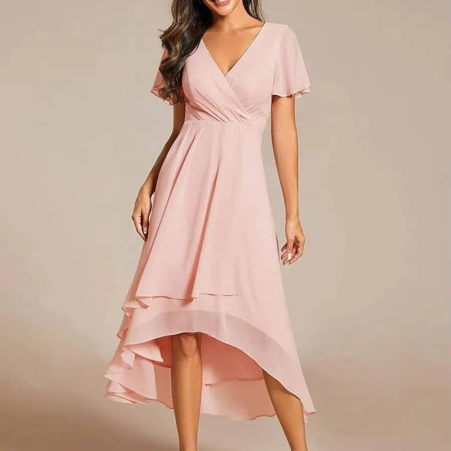 Women's V-Neck Ruffle Midi Dress | Tiered Feminine Occasion Dress
