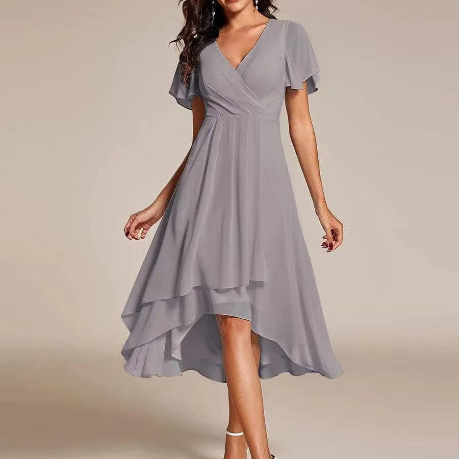 Women's V-Neck Ruffle Midi Dress | Tiered Feminine Occasion Dress