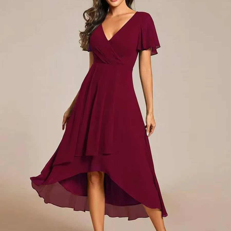 Women's V-Neck Ruffle Midi Dress | Tiered Feminine Occasion Dress