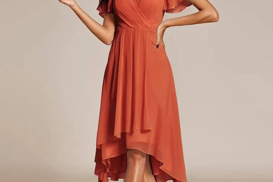 Women's V-Neck Ruffle Midi Dress | Tiered Feminine Occasion Dress