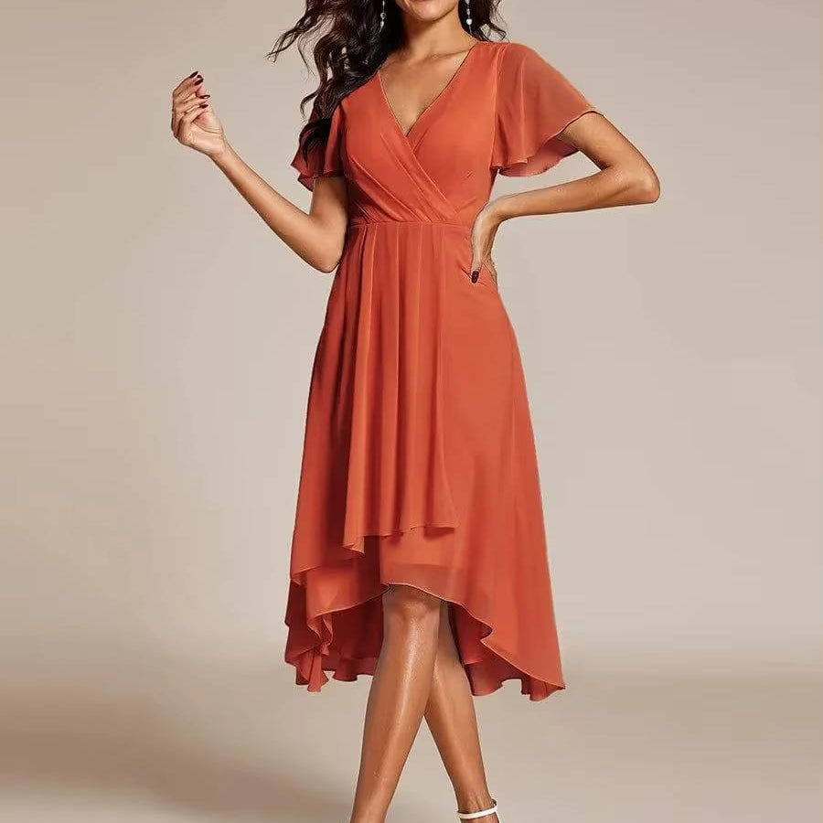 Women's V-Neck Ruffle Midi Dress | Tiered Feminine Occasion Dress