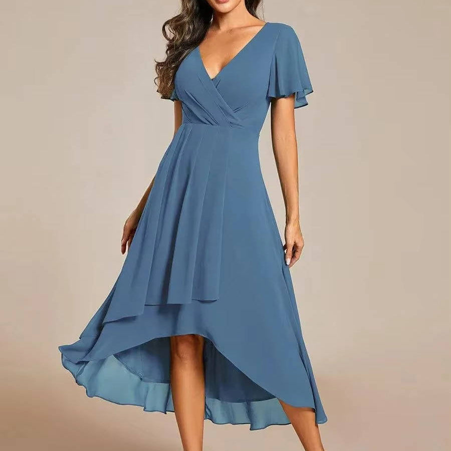 Women's V-Neck Ruffle Midi Dress | Tiered Feminine Occasion Dress