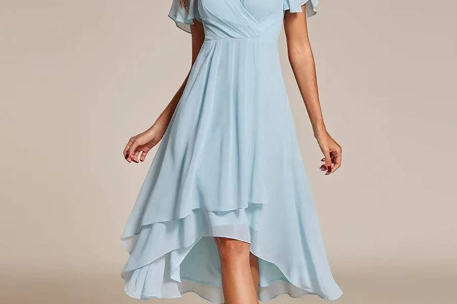 Women's V-Neck Ruffle Midi Dress | Tiered Feminine Occasion Dress