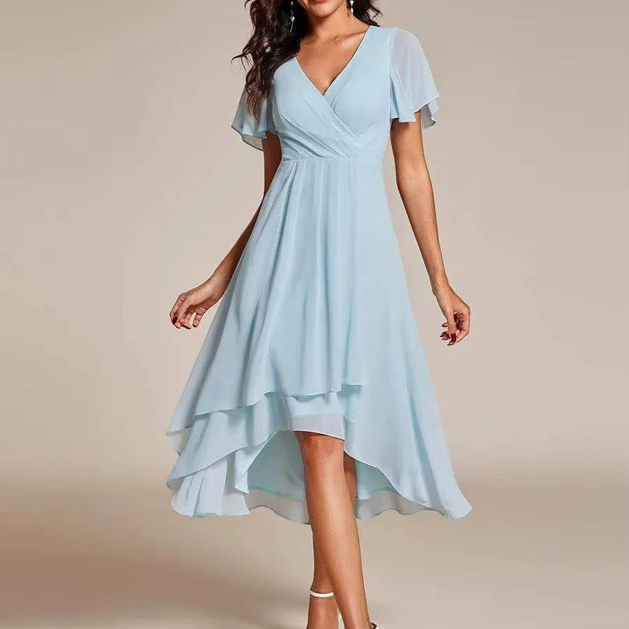 Women's V-Neck Ruffle Midi Dress | Tiered Feminine Occasion Dress