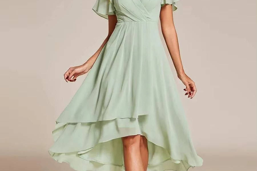 Women's V-Neck Ruffle Midi Dress | Tiered Feminine Occasion Dress