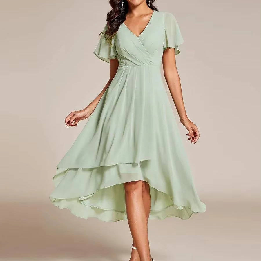 Women's V-Neck Ruffle Midi Dress | Tiered Feminine Occasion Dress
