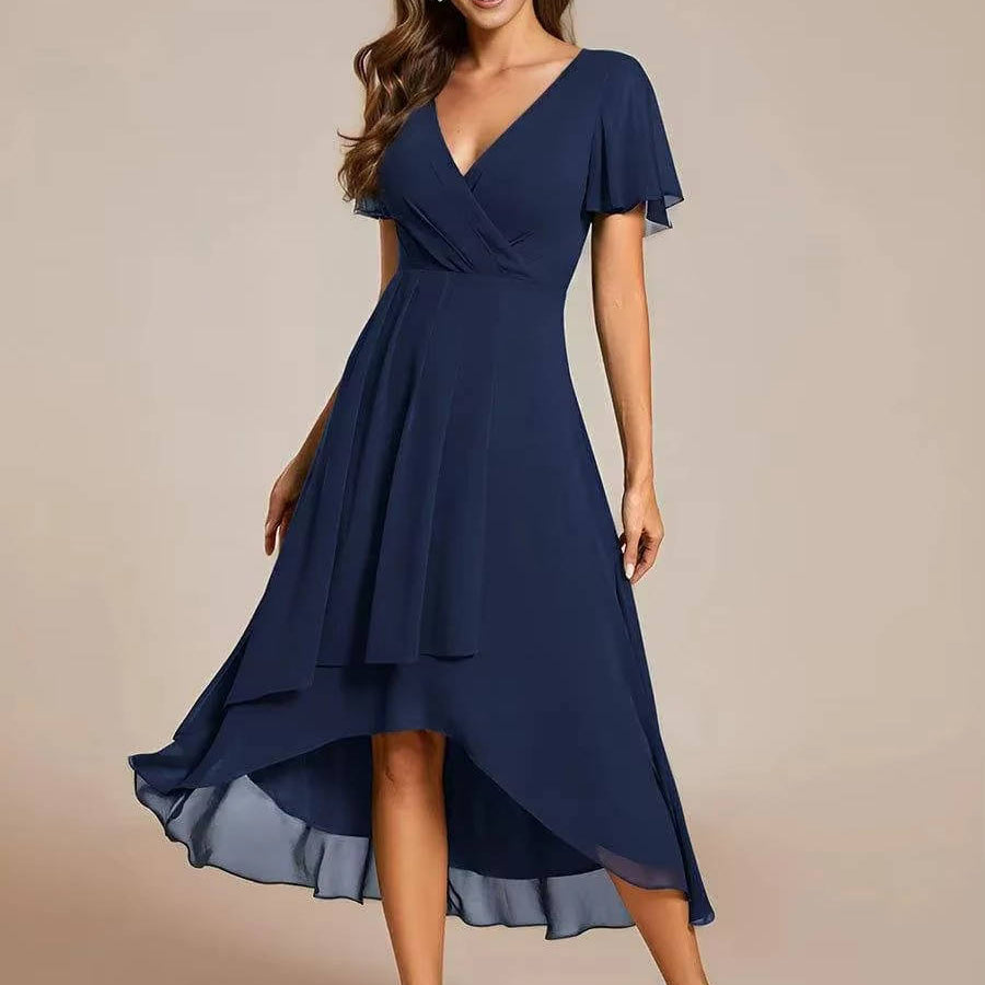 Women's V-Neck Ruffle Midi Dress | Tiered Feminine Occasion Dress