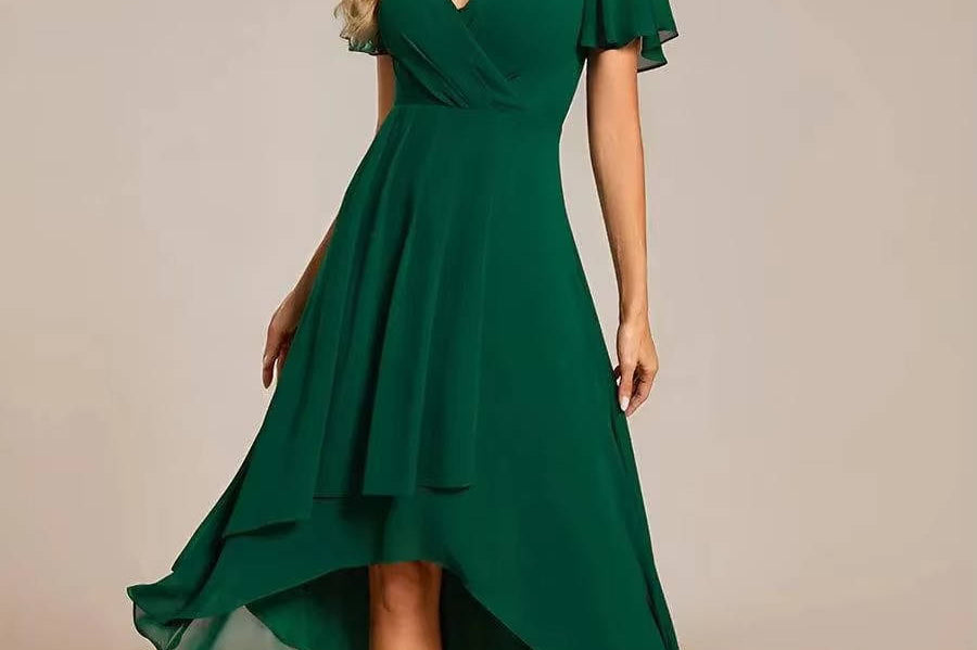 Women's V-Neck Ruffle Midi Dress | Tiered Feminine Occasion Dress
