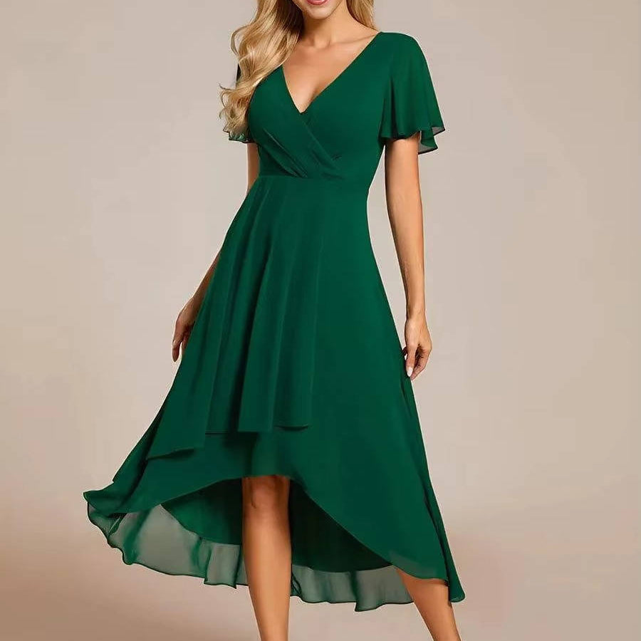 Women's V-Neck Ruffle Midi Dress | Tiered Feminine Occasion Dress
