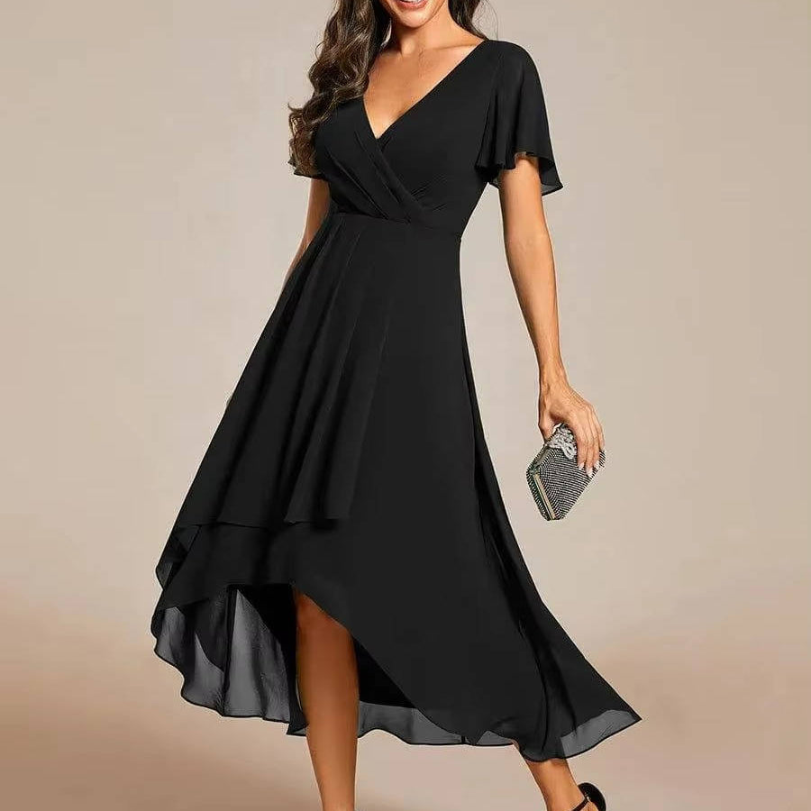 Women's V-Neck Ruffle Midi Dress | Tiered Feminine Occasion Dress
