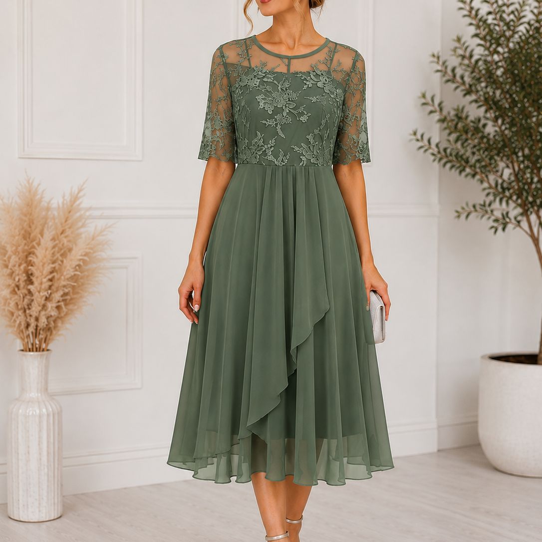 Women's Lace Midi Dress | Elegant A-Line Cocktail Dress
