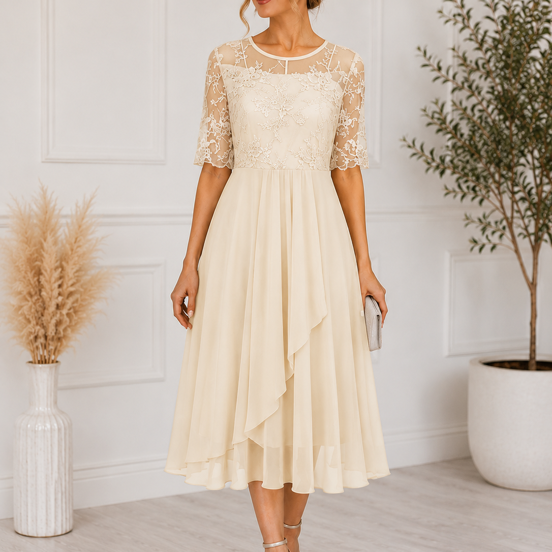 Women's Lace Midi Dress | Elegant A-Line Cocktail Dress