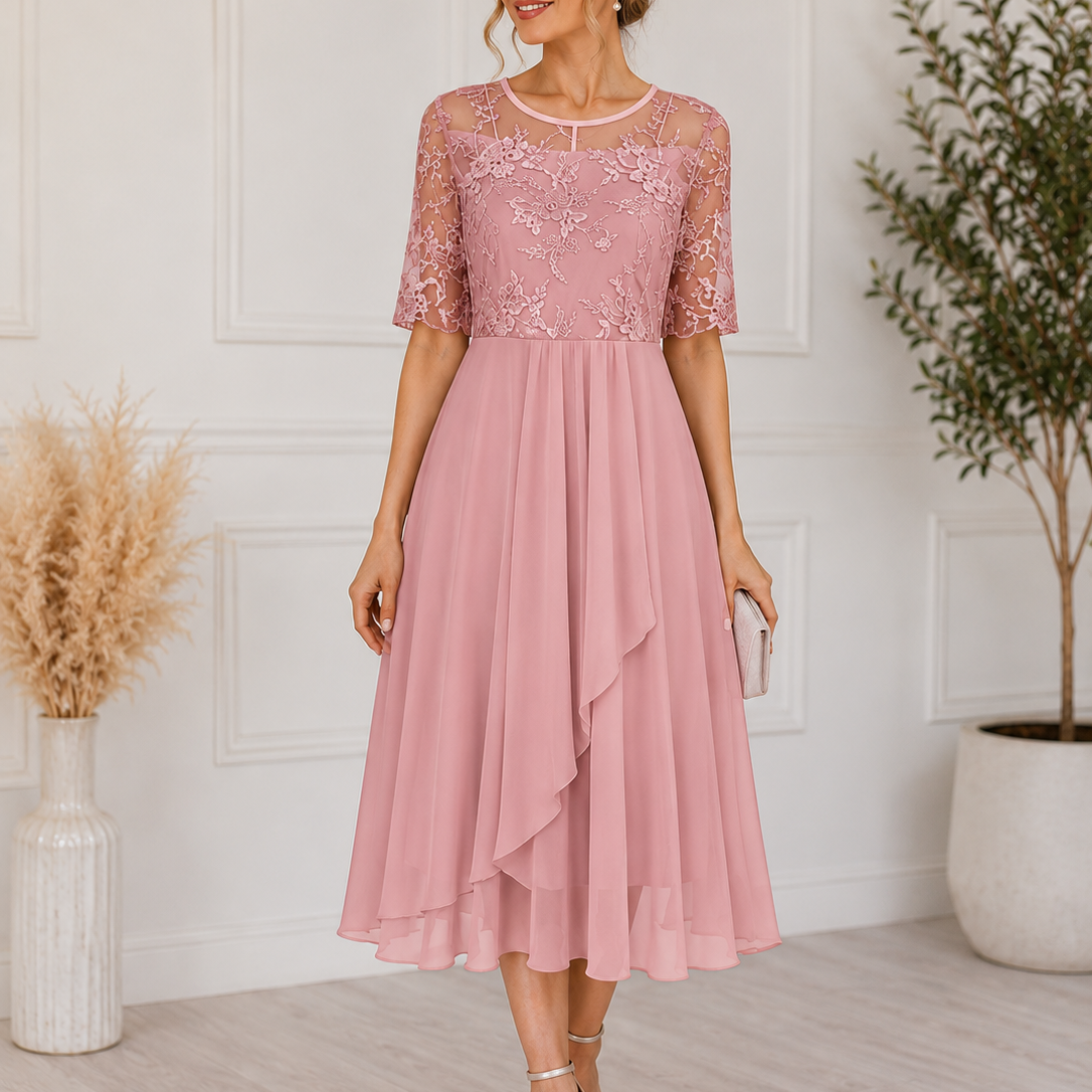 Women's Lace Midi Dress | Elegant A-Line Cocktail Dress