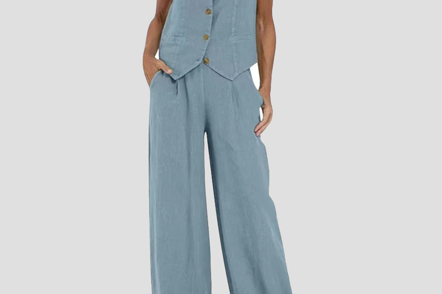 Women's Sleeveless Vest & Wide-Leg Pants Set | Tailored Two-Piece Suit
