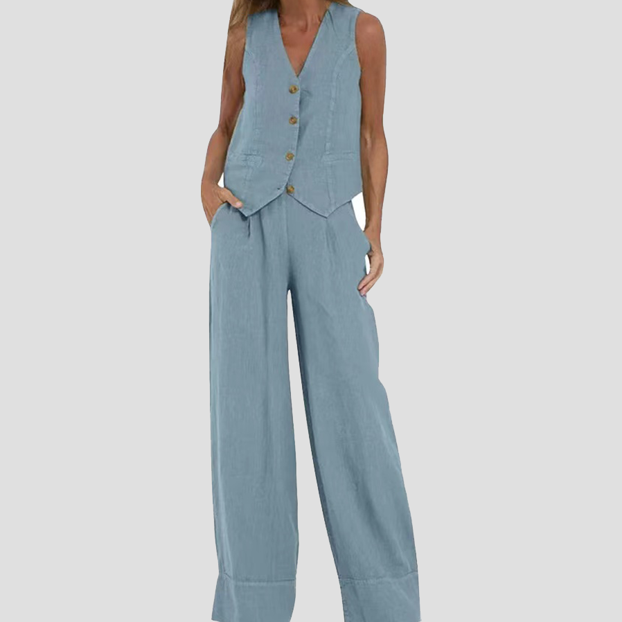 Women's Sleeveless Vest & Wide-Leg Pants Set | Tailored Two-Piece Suit
