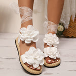 Floral Bow Ankle-Strap Sandals - White