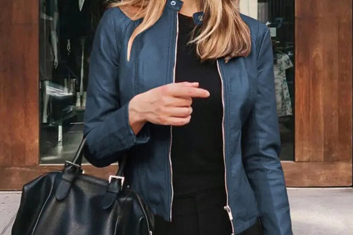 Women's Stand-Collar Faux Leather Jacket | Sleek Fitted Jacket