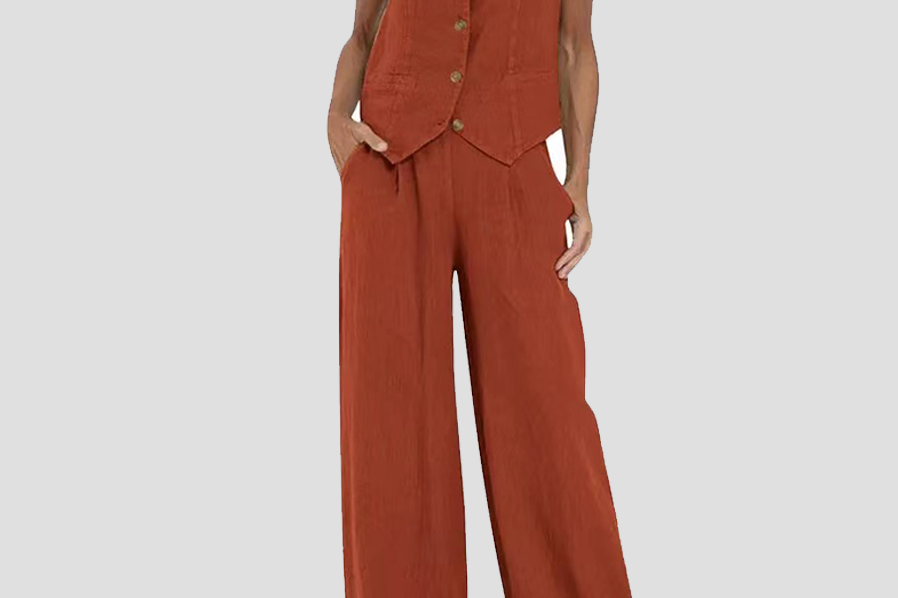 Women's Sleeveless Vest & Wide-Leg Pants Set | Tailored Two-Piece Suit
