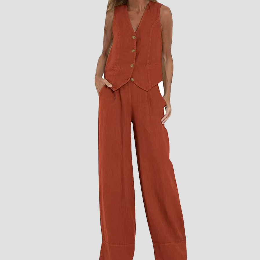 Women's Sleeveless Vest & Wide-Leg Pants Set | Tailored Two-Piece Suit