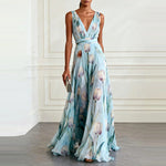 Tulip Print Wrap Maxi Dress - Blue