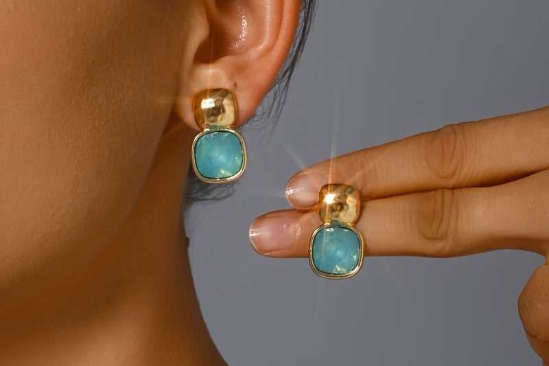 Women's Geometric Square Drop Earrings | Gold-Tone Statement Jelly Earrings