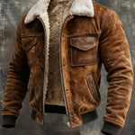 Edward - Men's Sherpa Lined Jacket with Full Zip - Brown
