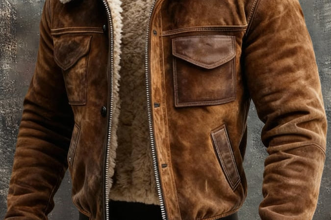 Edward - Men's Sherpa Lined Jacket with Full Zip - Brown