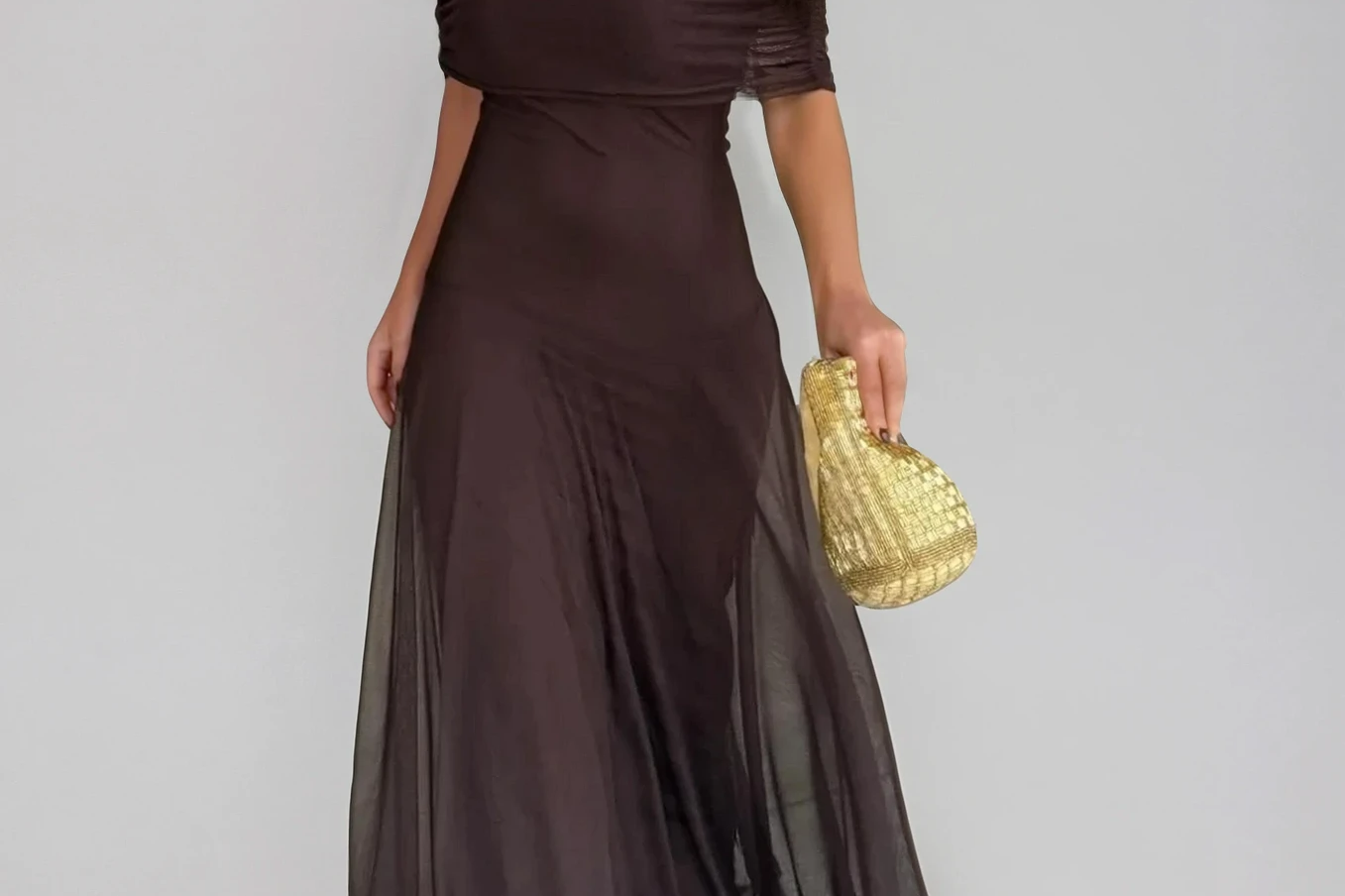 Eirlys - Women's Mesh Overlay Maxi Wedding Guest Dress